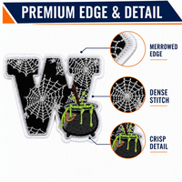 Écusson brodé certifié OEKO-TEX pour Halloween, motif lettre W, sorcière, chaudron, toile d'araignée, thermocollant, auto-agrippant pour chapeaux, sacs et vêtements