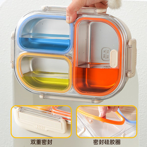 กล่องอาหารกลางวันสแตนเลส 304 กล่องเบนโตะทรงสี่เหลี่ยมผืนผ้าแบบแบ่งส่วนสำหรับนักเรียนพนักงานออฟฟิศเด็ก - Product Image 2