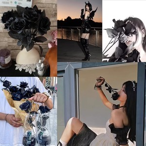Rosa Negra Artificial de 50cm de Altura, Simulación Realista, Decoración de Halloween, Estilo Gótico - Product Image 2