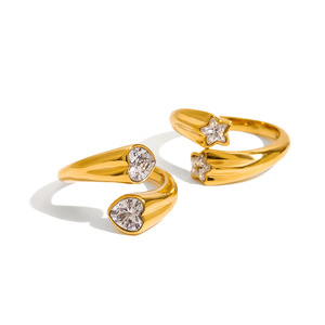 Bague asymétrique en acier inoxydable avec étoile ouverte et zircon pour femme, bijou cadeau - Product Image 5