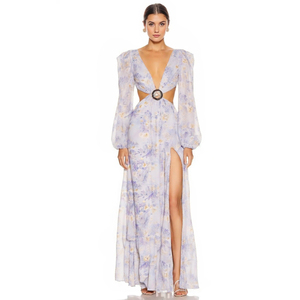 Váy nữ gợi cảm khoét eo và lưng, cổ chữ V sâu, tay dài, chất liệu nhẹ, bay bổng, họa tiết hoa - Product Image 2