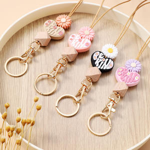 <strong>Wholesale</strong> Creative Design <strong>Silicone</strong> Beaded Lanyard Keyring Key Chain Daisy Flower Big Heart <strong>Beads</strong> Teacher Gifts Women Id Badge - Product Image 1