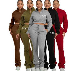 2026 Kadın Günlük Düz Renk Sportif Eşofman Takımı 2 Parça Kadın Kış Trendi Fermuarlı Üst + İpli Bol Paça Pantolon Uyumlu Kıyafetler - Product Image 1