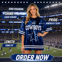 Robe et T-shirt en jersey à sequins style cowboy avec motifs géométriques et lettres en polyester longs pour les fans du club de jours de match
