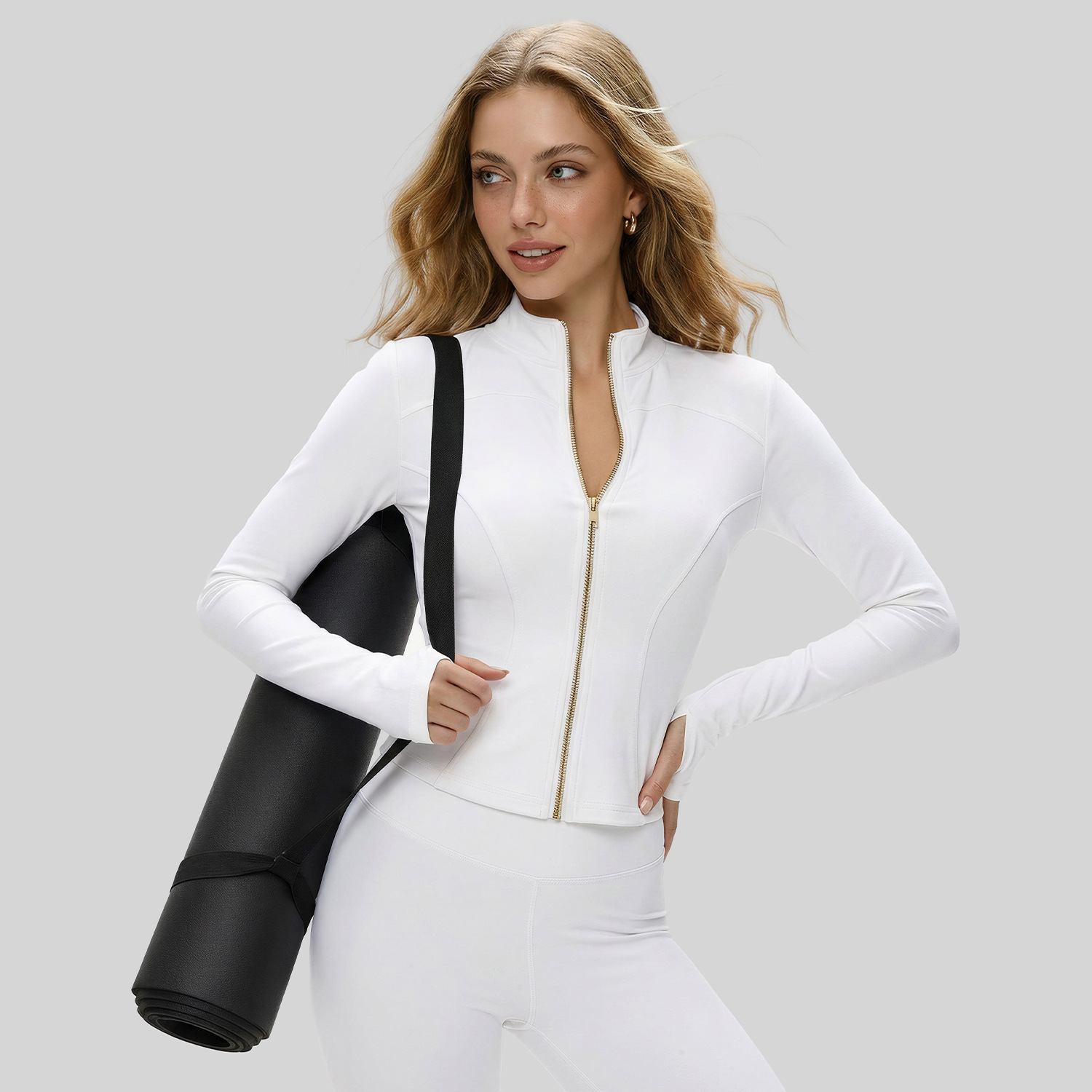 Long Sleeve Stand-Up Collar Zipper Quick-Dry Yoga Top