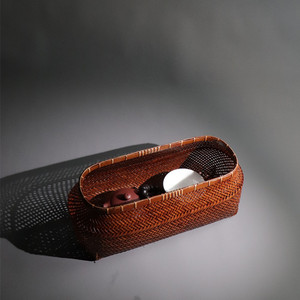 Japanese Style <b>Bamboo</b> Woven Storage Basket Rectangle Handmade Tea Set Teacup Storage Box Living Room Home Use - Product Image 2