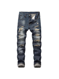 Pantaloni Jeans da <span class=keywords><strong>Uomo</strong></span> di Design alla <span class=keywords><strong>Moda</strong></span> Stile High <span class=keywords><strong>Street</strong></span> con Logo Personalizzato, Strappati, con Lavaggio, Effetto Usurato, Stampa Leggera, Stile Streetwear all'Ingrosso - Product Image 4