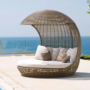 Ensemble de mobilier d'extérieur, lit de <span class=keywords><strong>soleil</strong></span> en osier avec canapé-lit à baldaquin - Product Image 4