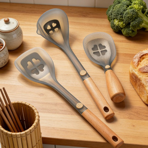 Semi Transparent Silicone Spatula Ladle Set 3 Pc Heat Resistant Non Stick Cooking <b>Utensils</b> For Kitchen Use - Product Image 2