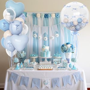 Ballons en latex bleu clair et crème pour décoration de fête, 50 cm, ballons Bobo blancs en forme de cœur, pour baby shower, anniversaire garçon ou fille - Product Image 6
