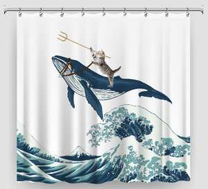 Ensemble de rideau de douche personnalisé en polyester sublimation plus chat <span class=keywords><strong>baleine</strong></span> mer 12 crochets rideaux de douche de salle de bain vierges - Product Image 1