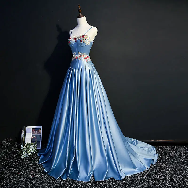 Sky Blue Color Sleeveless A Line 2021 Beaded Crystal Evening Dance Dresses High Quality Party Dress For Women