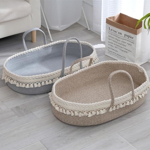 <span class=keywords><strong>Cesta</strong></span> de Dormir <span class=keywords><strong>para</strong></span> Bebé Plegable, Portátil, Lavable y Ecológica con Diseño de Borlas, Asa de Cuerda de Algodón y Tejido Trenzado - Product Image 1