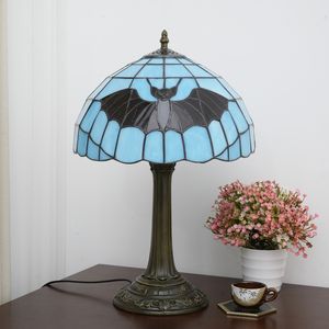 <span class=keywords><strong>Lampe</strong></span> de bureau Tiffany en verre bleu teinté, <span class=keywords><strong>lampe</strong></span> de chevet antique pour salon, chambre à coucher, bureau, lecture, décoration d'Halloween, lampes de table - Product Image 3