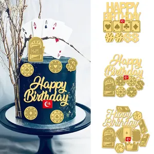 TX Casino décor de gâteau de Poker joyeux anniversaire Mini Machine à sous jouet jetons de Poker dés Cupcake Toppers pour la scène de Las Vegas fête à thème