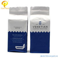 Pochettes de boîte à fond plat avec logo personnalisé pour emballage de café Pochette de boîte refermable Pochette de sac de café debout avec valve alimentaire PE