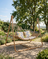 Fauteuil suspendu d'extérieur de qualité commerciale, cadre en métal imitation bois, balançoire double hamac avec coussins pour jardin et terrasse