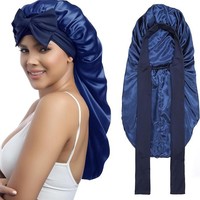 Bonnet en Soie Extra Large avec Long Ruban à Nouer, Bonnet de Nuit Ajustable en Satin pour Tresses, Soin des Cheveux, Vente en Gros Personnalisée