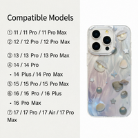 Coque en TPU souple antichoc esthétique avec paillettes argentées, motif étoile papillon et coquille de perle pour iPhone 17 16 15 14 13 Pro Max