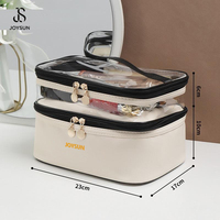 JOYSUN Trousse de toilette en PU à double compartiment grande capacité, sac de voyage transparent personnalisé pour cosmétiques, trousse de maquillage pour femmes