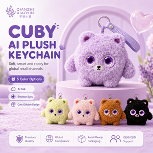 พวงกุญแจตุ๊กตาหมี CUBY AI พร้อมจอ LCD แสดงอารมณ์ รองรับ ChatGPT 2.4G WiFi 66 ภาษา สั่งงานด้วยเสียงและการสัมผัส 5 สี รับผลิตแบบ OEM ขายส่ง - Product Image 1