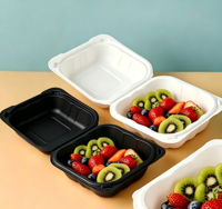 Boîtes à emporter biodégradables noires et blanches de 5 pouces, emballages alimentaires jetables MFPP pour hamburgers, burgers, déjeuners