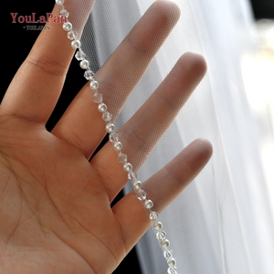 Yapan v34 रोमांटिक और सरल ब्राइडल एकल परत के हीरे के आकार का क्रिस्टल बेडेड एज कस्टमाइजिबल आकार शादी का घूंघट - Product Image 5