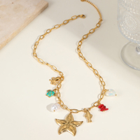 Collier Bohème Océanique Baroque avec Perles et Breloques, Plaqué Or 18K, en Acier Inoxydable, Pendentifs Étoile de Mer, Pieuvre, Tortue, Poisson, Bijoux