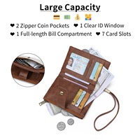 Dompet Wanita Kulit Anti RFID Multi Slot Tempat Kartu Dengan Tali Pergelangan Tangan Lepas Pasang Dompet Koin Clutch