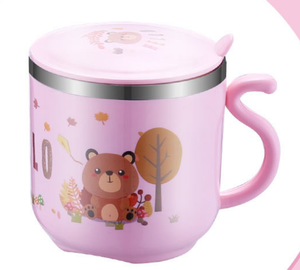 Tasse carton à eau pour enfants, 304 en acier inoxydable 270, ml, tasse double paroi, isolée, originale, avec poignée et couvercle, vente en gros - Product Image 1