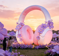 Arche gonflable rose personnalisée en forme de casque audio avec décoration florale pour événements de festivals de musique - Grande Vente