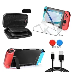 Set di accessori <span class=keywords><strong>5</strong></span> in 1 per <span class=keywords><strong>Nintendo</strong></span> Switch, kit di accessori neri con protezione per lo schermo, custodia e cavo di ricarica - Product Image 1
