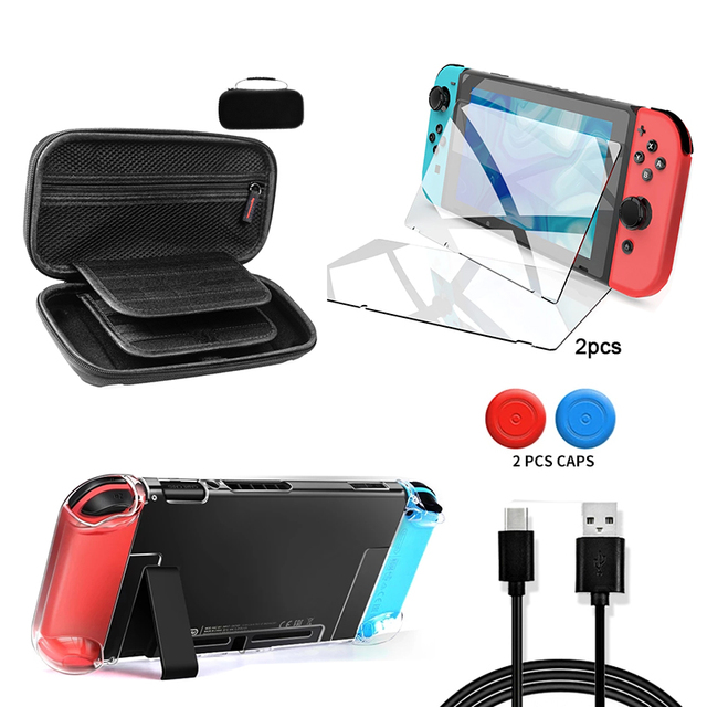 5-in-1 for Nintendo for Switch Accessory Set Black Game Accessory Kit Bundle with Screen Protector Case Charging Cable
