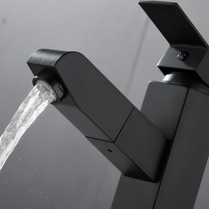 Black Square Single Hole Pull Out Faucet Ceramic Valve Minimalist Basin Faucet For Washbasin - Product Image 2