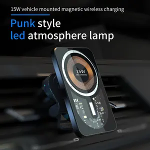 Verstelbare Transparante 15W Snel Voertuig Gemonteerde Magnetische Auto Draadloze Oplader En Oplaadhouder Voor iPhone 14 13 12