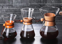 Goutteur de carafe de cafetière en verre borosilicate avec manche en bois, verser sur la cafetière expresso café goutte à goutte bouilloire Barista outils