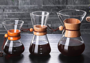 Goutteur de <span class=keywords><strong>carafe</strong></span> de cafetière en verre borosilicate avec manche en bois, verser sur la cafetière expresso café goutte à goutte bouilloire Barista outils - Product Image 2