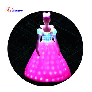 Haute qualité couleur fête performance porter dames costume illuminé allumer led robe de princesse