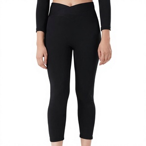 Leggings de yoga taille haute sans couture noir uni longueur mollet en Spandex et Nylon avec taille élastique pour femme - Product Image 1