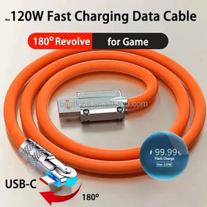 Línea de datos tipo C 120W carga rápida 6A cable USB de carga rápida giratorio de 180 grados Cable de datos de codo de juego de silicona líquida 6A - Product Image 6
