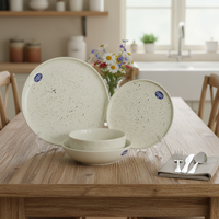 Service de table de luxe en grès céramique |   Assiettes et bols blancs mouchetés |   Résistant au four, anti-fuite, compatible lave-vaisselle et micro-ondes