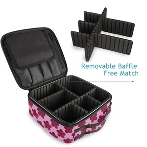 Hawaiian Pink Hau Flower Custom Print <b>Square</b> Professional Artist Makeup Case Small Makeup Train Case with <b>Adjustable</b> Dividers - Product Image 4