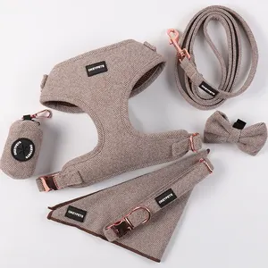 Cheap Custom Fashion Designer Twil Harness Ajustável Respirável Malha Tweed Dog Harness Set Para Caminhada Ao Ar Livre