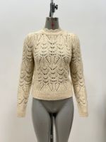 Pull en maille décontracté beige de haute qualité Ines Undefined, à manches longues, avec motif pointelle, OEM & ODM