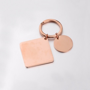 Fashion Jewelry <b>square</b> Shape Blank Round Pendant Stainless Steel Custom logo Gold Keychain - Product Image 3