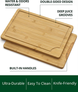 Planche à découper en bambou naturel certifiée FSC et FDA avec rainure profonde pour <span class=keywords><strong>les</strong></span> jus, poignées latérales, idéale pour la charcuterie et la découpe de viande - Product Image 4