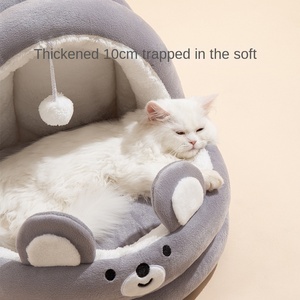 2025 Haustier-Katzenbett Wiegenförmig Ganzjährig Halboffen Hundehütte mit Solidem Muster Beheizte Haustierbetten - Product Image 4