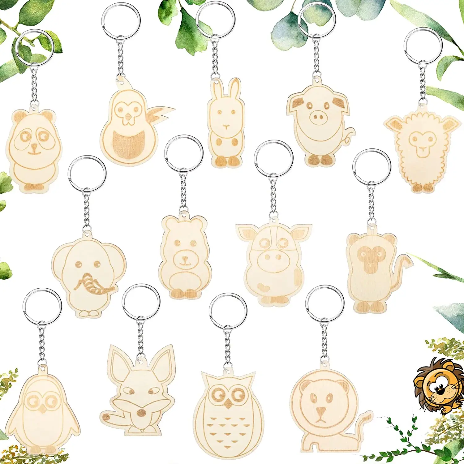 Tailai động vật bằng gỗ Keychain cho trẻ em Quà tặng Keychain trong hình dạng của một con vật cho lưu niệm gỗ Keychain vòng chìa khóa quà tặng thủ công.