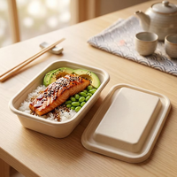 Conteneur alimentaire jetable extra large de 1000 ml en bagasse de canne à sucre, boîte à bento, boîte à lunch, pique-nique, restauration professionnelle, durable