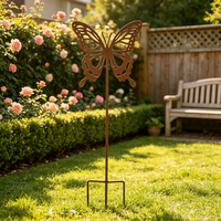 Piquet de jardin papillon en fer forgé artisanal de qualité supérieure pour cour, ornement de jardin extérieur vintage